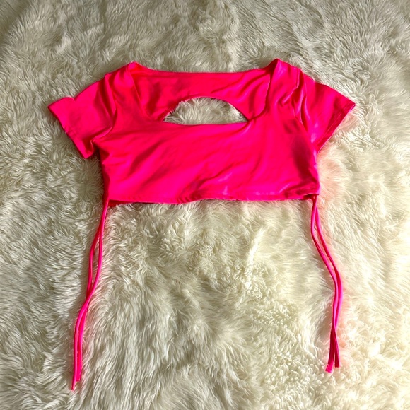 Unknown Tops - Barbie Core Pink Crop Top with Cutout Design